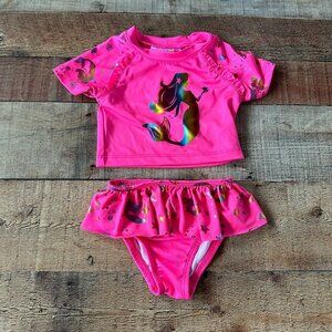 Lemon Kiss Baby Girls Neon Pink Barbie Pink Two Piece Ruffle Swimsuit Swim Wear